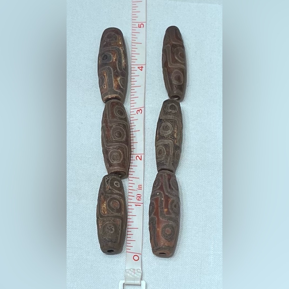DZI Tibetan Agate Barrel Beads 6pc Set “9 eyes” (About 10”)